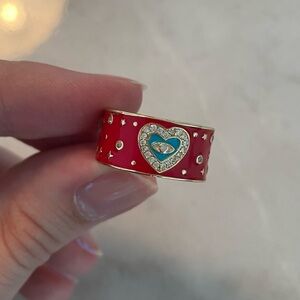 Red enamel heart ring with crystals